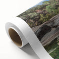 Art Deco poster of a Corsican landscape with vibrant blue and green tones on rolled canvas, ideal for nursery wall art.