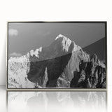 Large art print of the French Alps in muted gray and silver tones, acrylic framed, ideal for modern art wall decor.