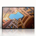 Large abstract wall art depicting a dynamic mid-century modernist scene of Lyon in muted tones, acrylic framed print.