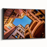 Black and white landscape art painting of Lyon, France on framed canvas, ideal for bedroom decor.