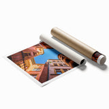 Extra large rolled print of Lyon, France scenery with floral elements in soft pastel shades.