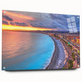 Acrylic print of a serene Nice, France landscape in muted blue and green hues, ideal for dining room decor.
