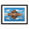 Abstract art print of Normandy landscape in colorful, textured style on a large framed canvas, ideal for living room decor.