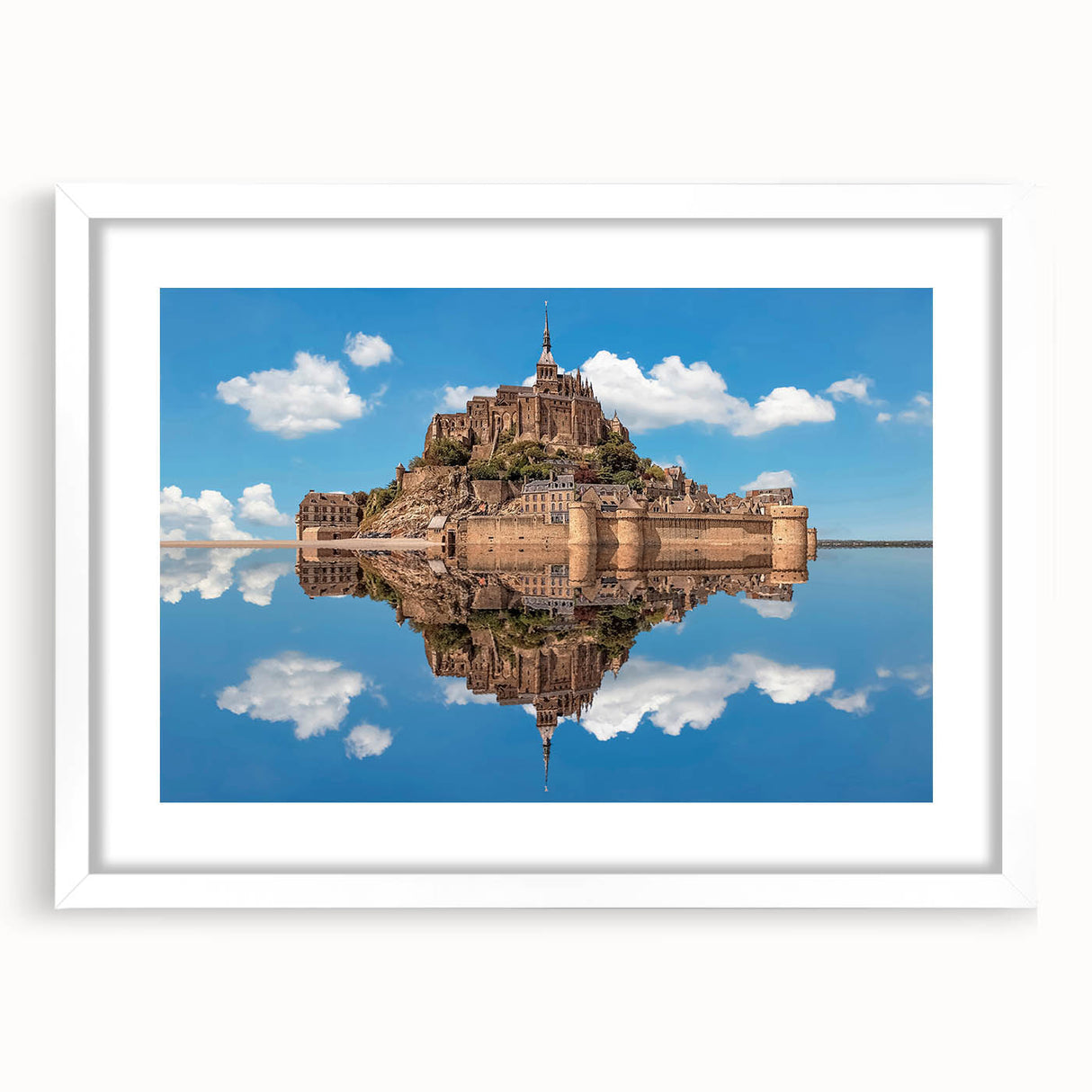 Textured abstract art print depicting a serene Normandy landscape in soft pastel shades, framed with a white mat.