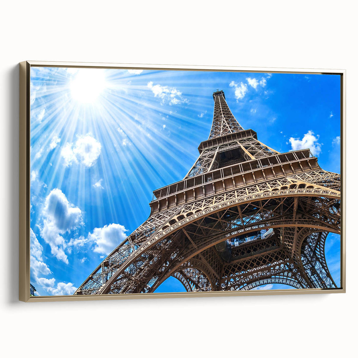 Framed canvas wall art featuring a vintage Paris landscape in black and gold tones, ideal for bedroom decor.