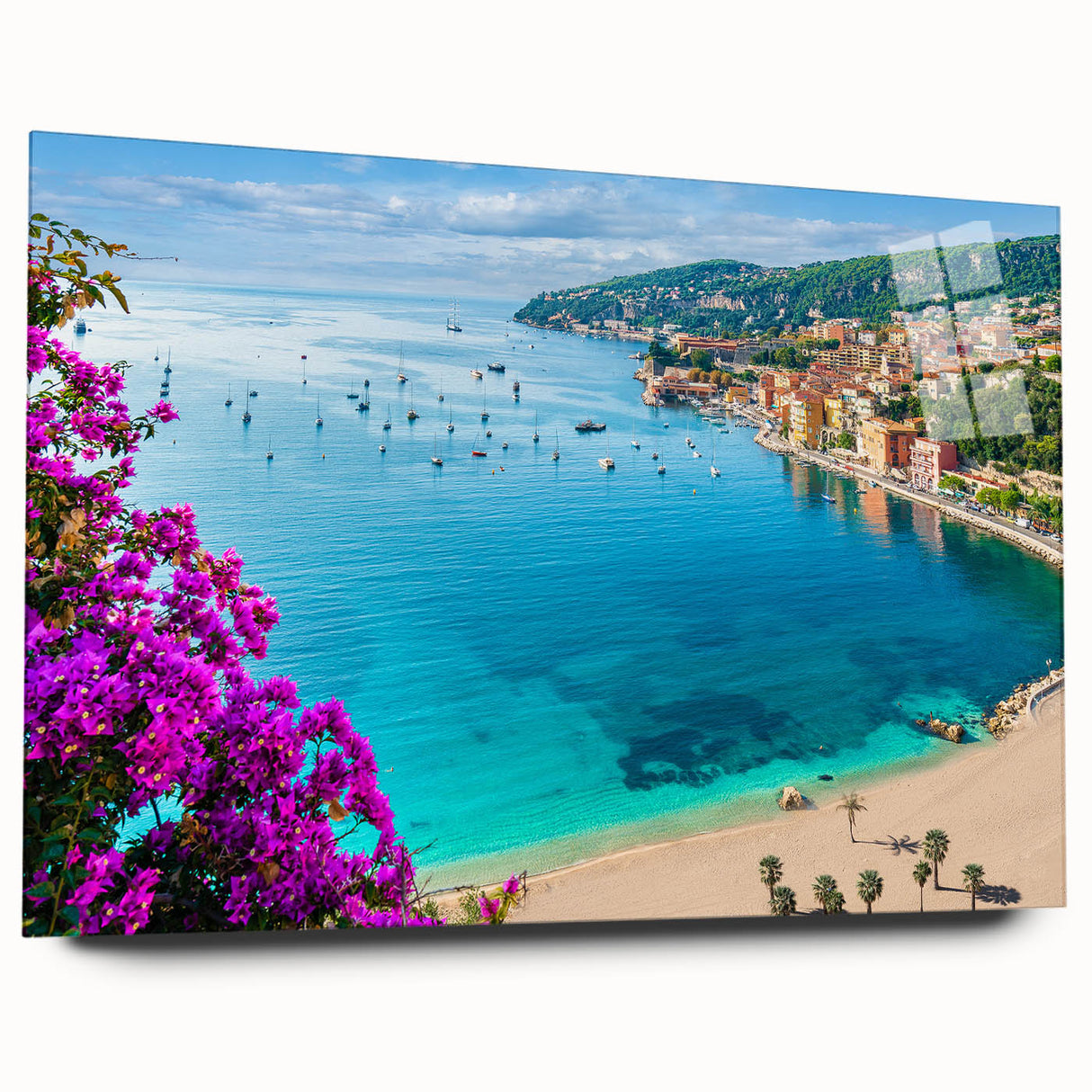 Large abstract wall art of a southern France scenery in muted earth tones on acrylic glass.