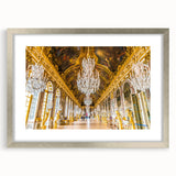 Extra large abstract print of Versailles scenery in silver frame, featuring a textured look with muted earth tones.