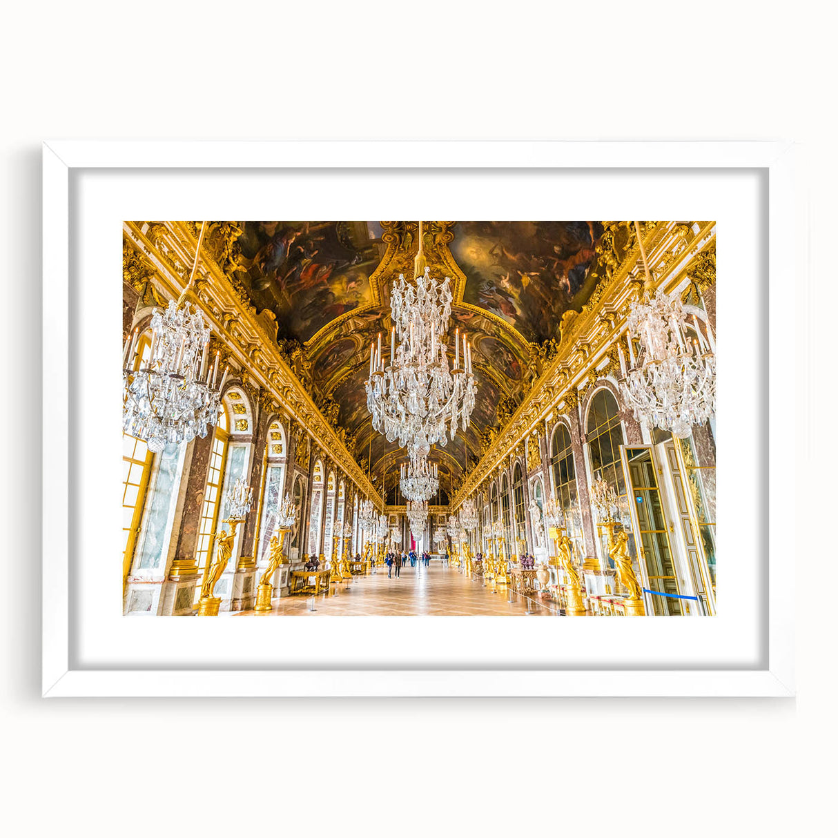 Textured art print of Versailles scenery in abstract style, with soft blue and gray tones on a white framed mat.