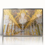 Large art print of Versailles gardens in muted green and beige tones on framed acrylic, ideal for modern art wall decor.