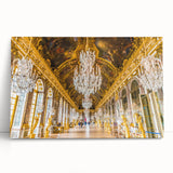 Large black and white print of the Versailles Palace on stretched canvas, suitable for kitchen wall art.