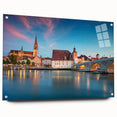 Acrylic print of a Bavarian landscape, featuring lush greenery and a distant castle, ideal for dining room decor.