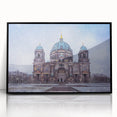 Large abstract wall art featuring a geometric depiction of Berlin's skyline in muted black and gray tones.