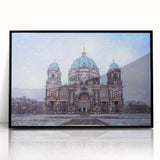 Large abstract wall art featuring a geometric depiction of Berlin's skyline in muted black and gray tones.