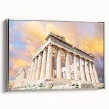 Framed canvas landscape art painting of Athens with vintage poster style in colorful hues, ideal for living room decor.
