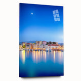 Large abstract wall art of Crete, Greece, in muted blue and white tones on acrylic glass.
