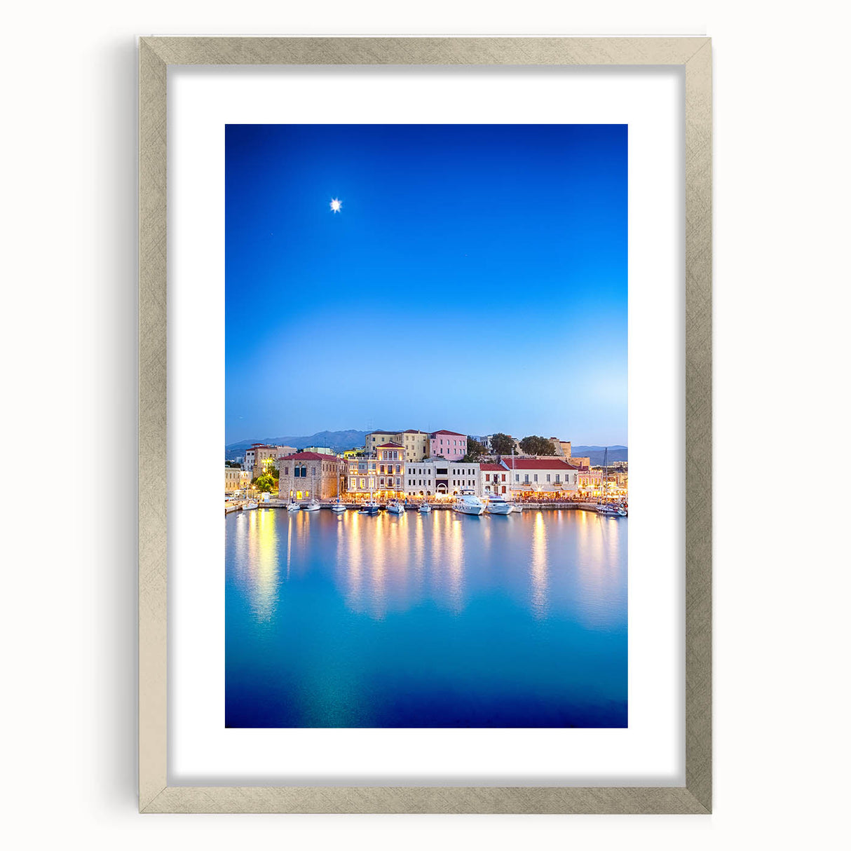 Extra large wall art featuring an abstract depiction of Crete, Greece, in textured shades of blue and white.