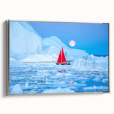 Framed canvas depicting a vintage Greenland landscape in muted greens and blues, ideal for enhancing a study room.
