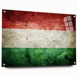 Acrylic print of a large abstract interpretation of a Hungarian landscape in muted earth tones.