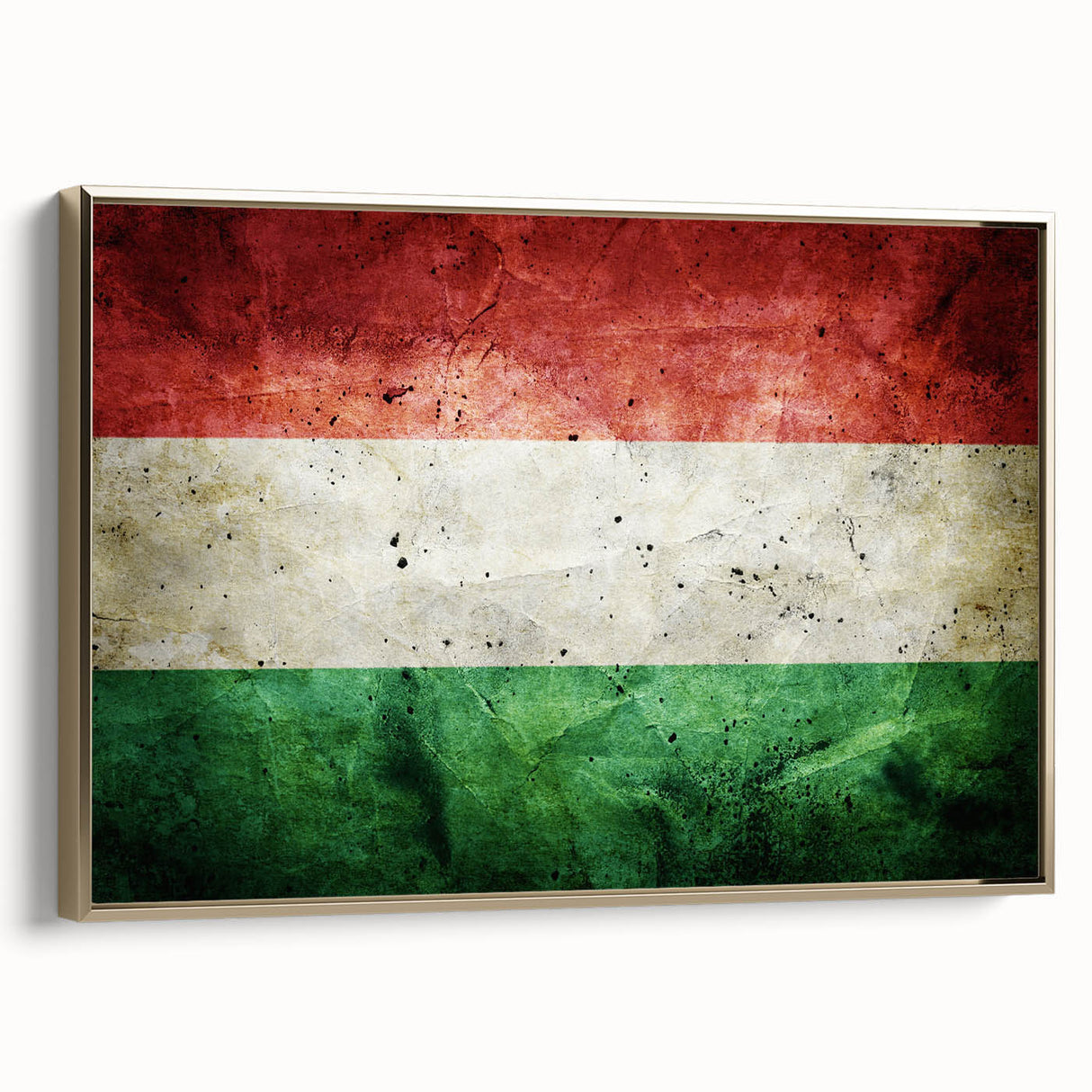 Framed canvas featuring a vintage landscape painting of a Hungarian scenery in muted gold and black tones.