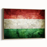 Framed canvas featuring a vintage landscape painting of a Hungarian scenery in muted gold and black tones.