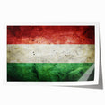 European countryside scene in muted greens and blues on a rolled canvas, suitable for dining room or bathroom wall art.