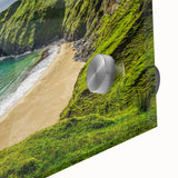 Mid-century modernist abstract depiction of an Irish landscape on acrylic glass, ideal for dining room art.