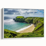 Vintage poster art of an Irish landscape in colorful hues on a large framed canvas, ideal for living room decor.