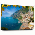 Acrylic print of Amalfi Coast with vibrant blue and terracotta tones, ideal for dining room art.