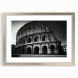 Extra large wall art of the Colosseum in muted earth tones, framed in silver, suitable for living room decor.