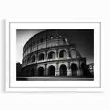 Textured art print of the Colosseum in muted earth tones, framed in white, ideal for bedroom decor.