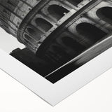 Art deco poster of the Colosseum in muted sepia tones on rolled canvas, suitable for dining room decor.