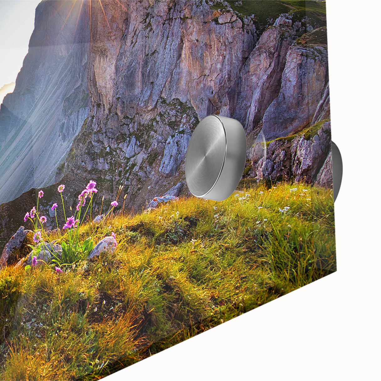 Acrylic print of the Dolomites in Italy featuring large abstract shapes and mid-century modernist style.