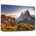 Acrylic print of the Dolomites in muted earth tones, ideal for dining room decor.