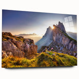 Large abstract wall art depicting the Dolomites in Italy with muted earth tones on acrylic glass.