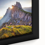 Extra large framed canvas of the Dolomites in Italy, featuring a black and colorful textured art style.