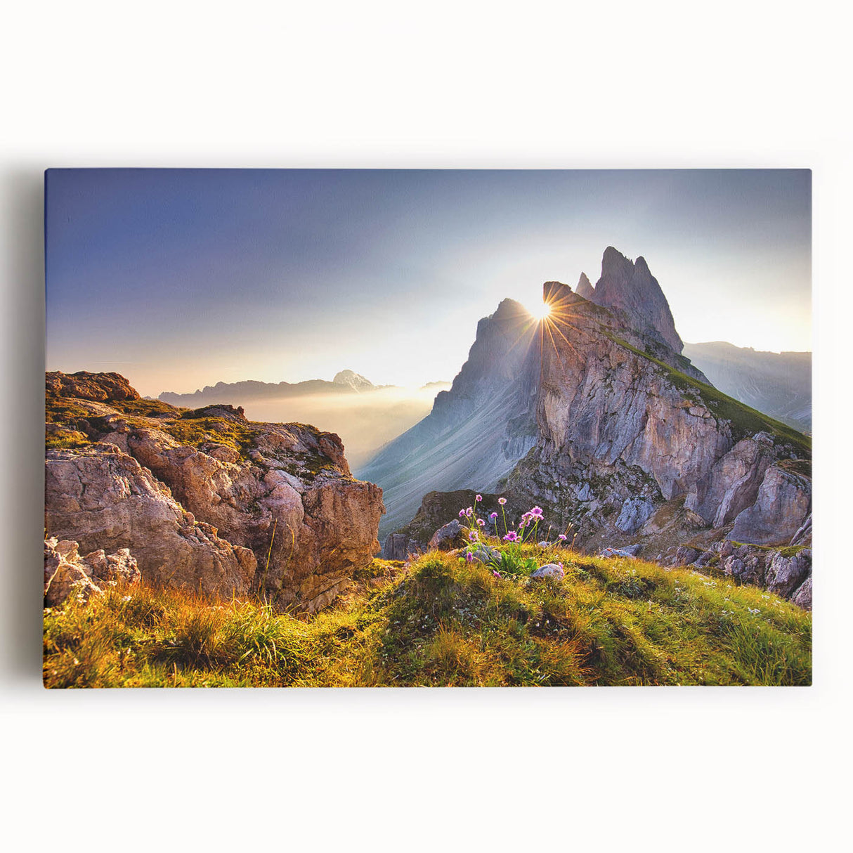 Black and white stretched canvas of the Dolomites, ideal for kitchen wall art or bedroom decor.