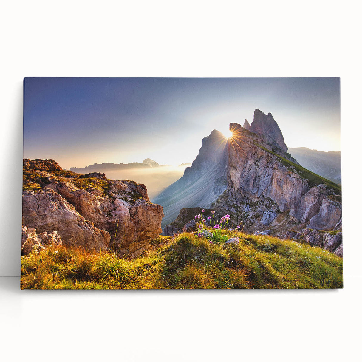 Black and white photo of the Dolomites on stretched canvas, ideal for kitchen wall art.
