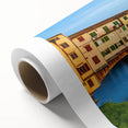 Art Deco poster of Florence scenery in soft pastel shades on rolled canvas, ideal for nursery wall art.