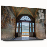 Acrylic print of Lake Como with vibrant blue and green tones, suitable for bedroom or dining room decor.