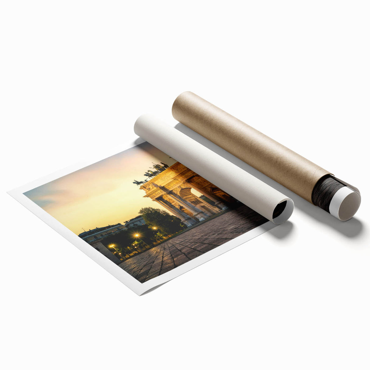 Extra large rolled print depicting a floral scene in Milan, with muted earth tones, ideal for classy bathroom wall art.