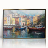 Acrylic print of Portofino, Italy, featuring vibrant colors and art deco style, ideal for modern art wall decor.
