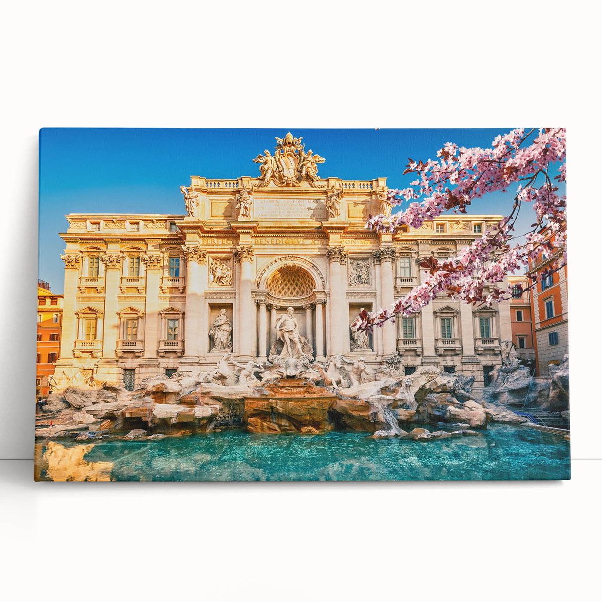 Black and white stretched canvas of Rome's cityscape, ideal for kitchen wall art.