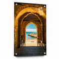 Acrylic glass print of a Sicilian landscape in muted earth tones, ideal for dining room decor.