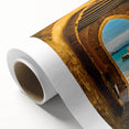 Art deco poster of Sicilian landscape in muted earth tones on rolled canvas.