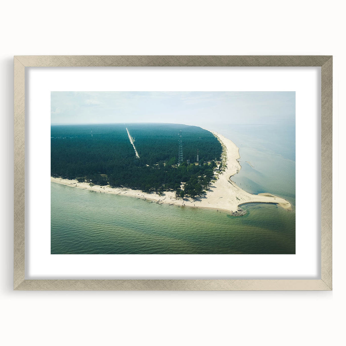 Extra large abstract art print of a European scenery in textured silver frame, ideal for living room decor.
