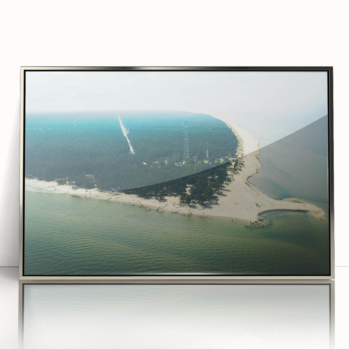 Acrylic print of a mid-century modernist European scenery in Latvia, featuring muted earth tones.