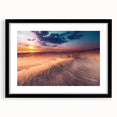 Extra large abstract art print featuring a colorful, textured depiction of a European scenery, framed in black.
