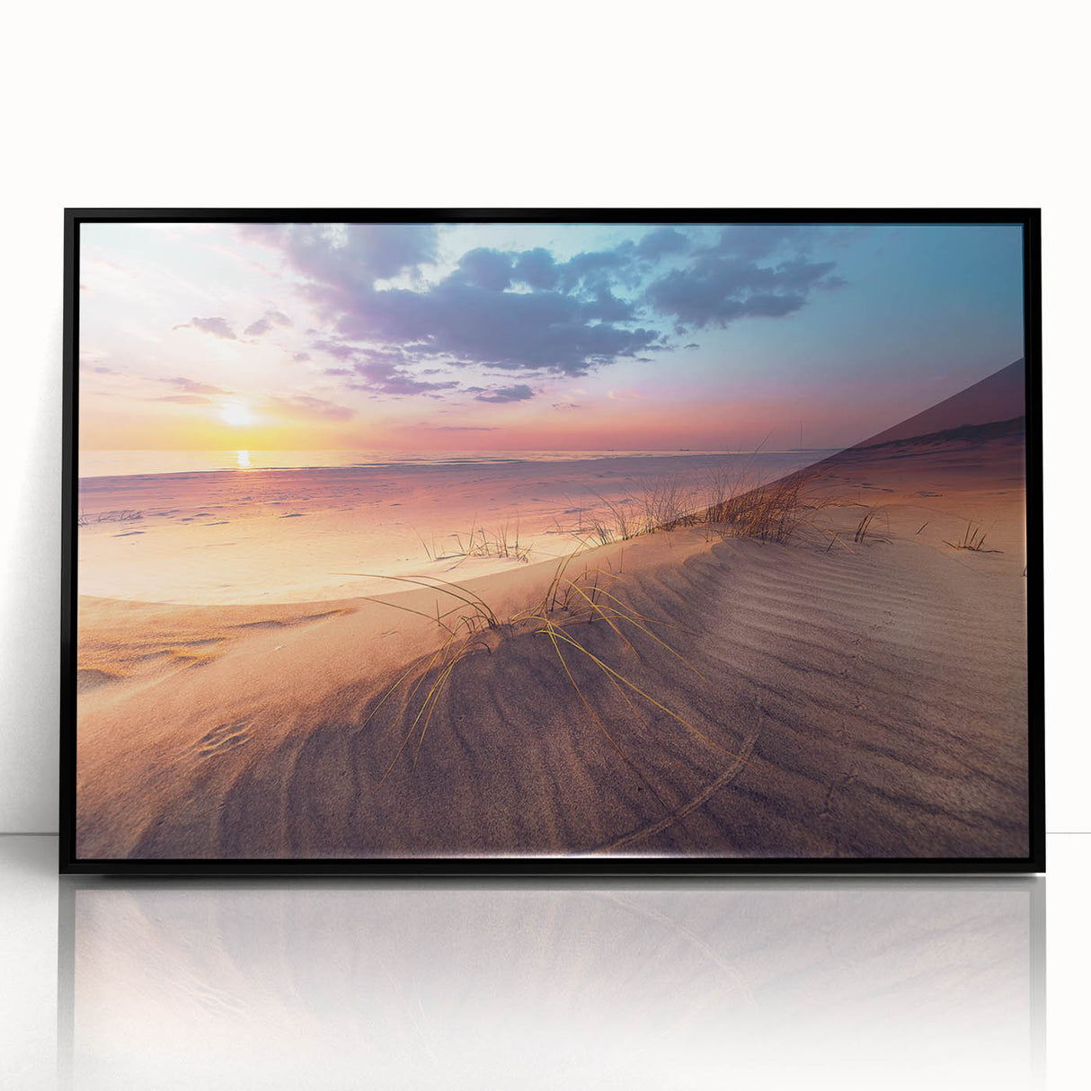 Large abstract wall art depicting a European scenery in Lithuania with muted earth tones on a framed acrylic print.