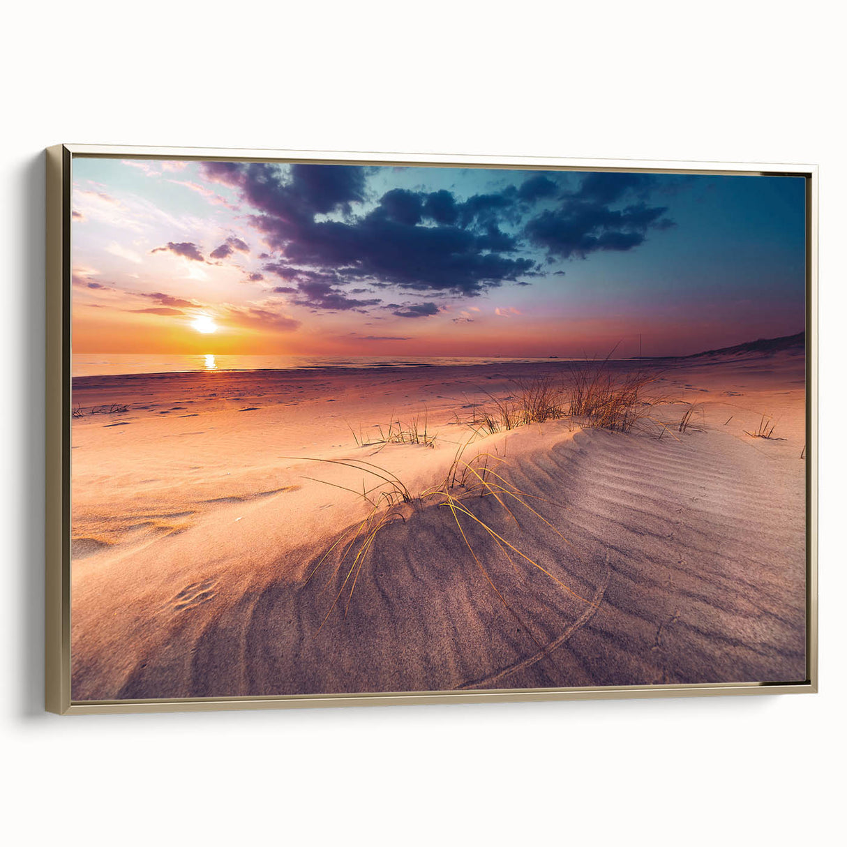 Framed canvas depicting a vintage-style landscape of Lithuania with dominant black and gold tones.