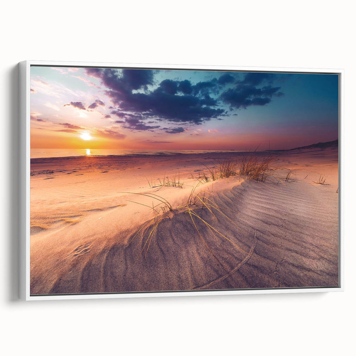 Vintage poster art of a Lithuanian landscape on a framed canvas, featuring a colorful palette, ideal for living room decor.